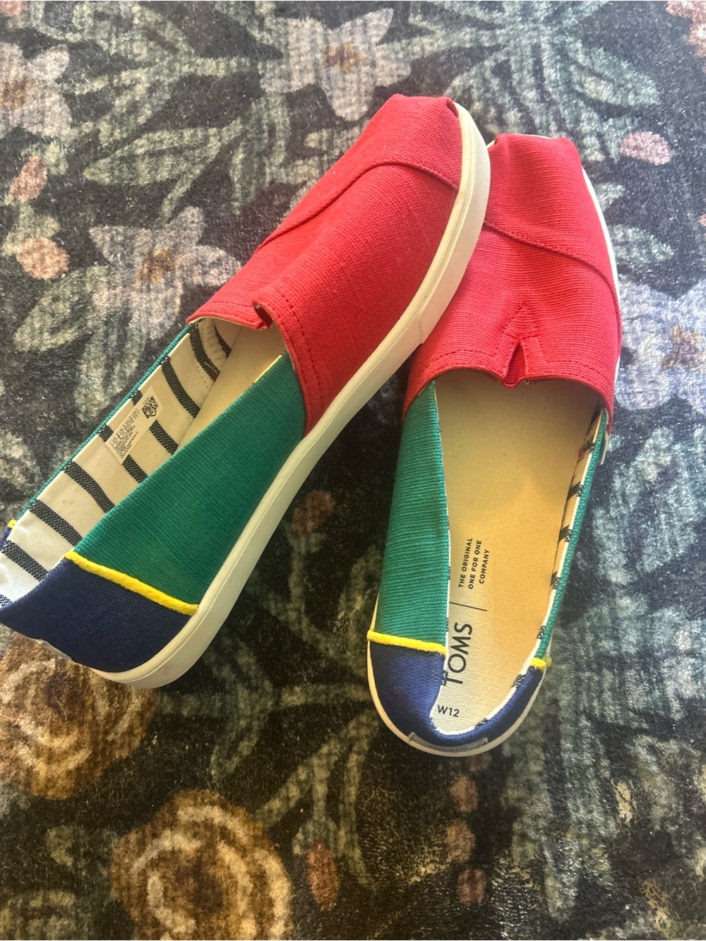 Toms Women’s Slip-On Canvas Shoes in Red with Green and Navy Accents